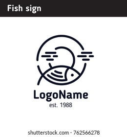linear fish logo on the background of the sun