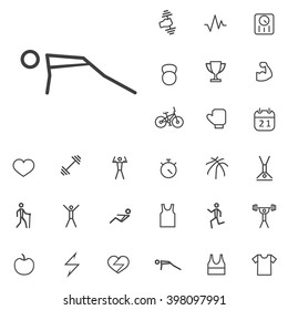 Linear fitness icons set. Universal fitness icon to use in web and mobile UI, fitness basic UI elements set