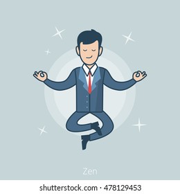 Linear Flat Businessman levitate in Zen pose vector illustration. Business concept.