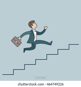 Linear Flat Businessman running up ladder of success vector illustration. Career and professional growth business concept.