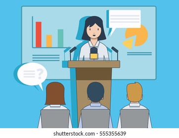 Linear Flat Businesspeople Workshop, Analytic Management Conference, Meeting Room, Presentation, Business Team, Working Process, Training, Coaching, Material Design Vector Isolated Illustration
