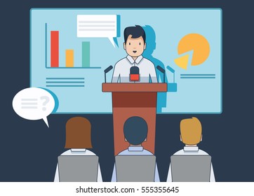 Linear Flat Businesspeople Workshop, Analytic Management Conference, Meeting Room, Presentation, Business Team, Working Process, Training, Coaching, Material Design Vector Isolated Illustration