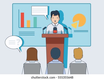 Linear Flat Businesspeople Workshop, Analytic Management Conference, Meeting Room, Presentation, Business Team, Working Process, Training, Coaching, Material Design Vector Isolated Illustration