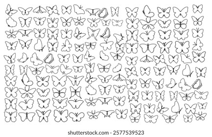 Linear flat butterfly outline pack