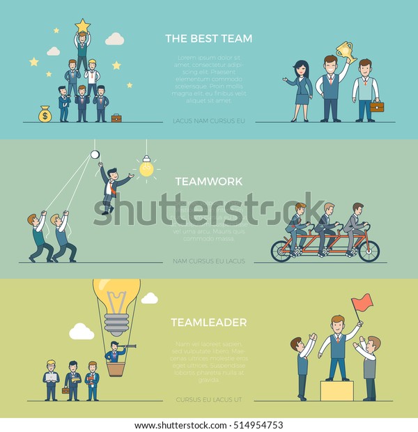 Linear Flat Creative Businesspeople Teamwork Infographics Stock Vector ...