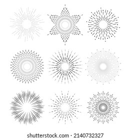 linear flat design sunburst collection vector