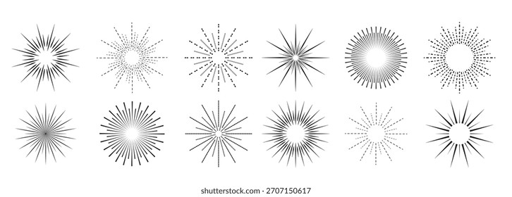 conjunto de sunburst de design plano linear