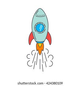 Linear flat graphic icon rocket. Vector illustration