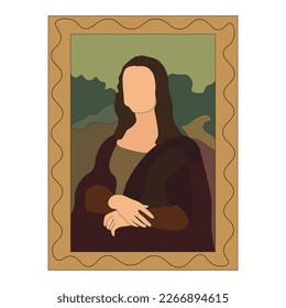 Linear flat illustration of portrait The Mona Lisa by Leonardo da Vinci.