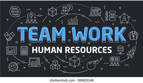 Linear flat illustration for presentations dark background human resources
