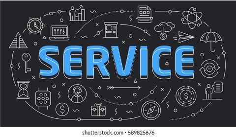 Linear flat illustration for presentations dark background service