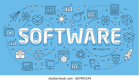 Linear flat illustration for presentations on blue background 