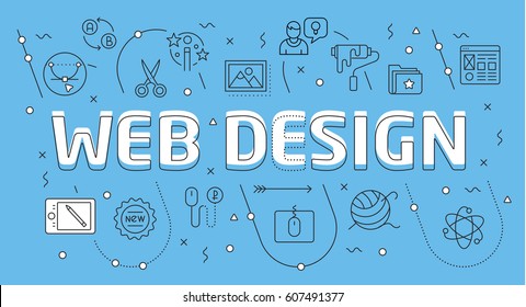 Linear flat illustration for presentations on blue background 