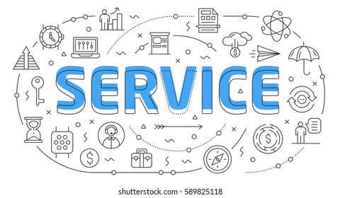 Linear flat illustration for presentations white background service