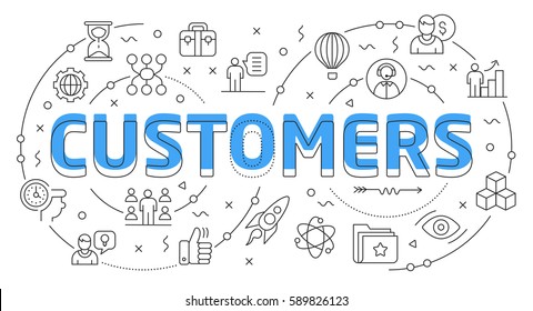 Linear flat illustration for presentations white background customers
