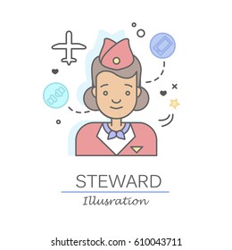 Linear Flat people faces and professions vector illustration.