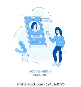 Cuenta de medios sociales. Página de edición del perfil. Ilustración plana lineal