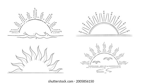Linear flat sunbursts design collection with white background