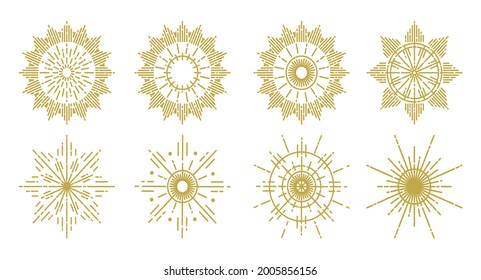 Linear flat sunbursts design collection with white background