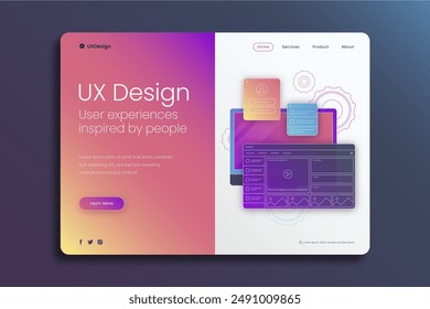 Lineare flache UI ux Landing Page Vektorgrafik Design in eps 10