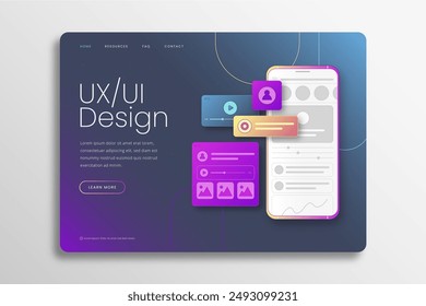 Linear flat ui ux landing page template vector design in eps 10