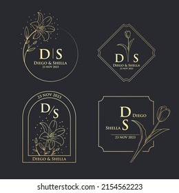Linear flat wedding monograms collection 