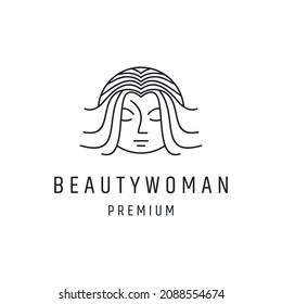 Plantilla de logotipo de mujer plana lineal sobre fondo blanco