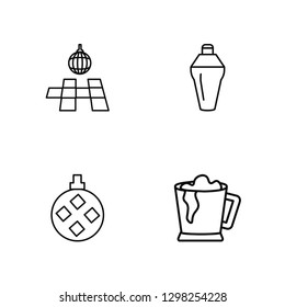 Linear Floor, Disco ball, Shaker, Beer Vector Illustration Of 4 outline Icons. Editable Pack Of Floor, Disco ball, Shaker, Beer