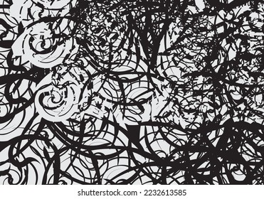 Linear floral background in gray-black tonality for interior solutions or textiles. Beautiful backdrop like a lace for fashion trends, wallpaper, invitation cards, prints, fabrics, covers, tiles, etc.