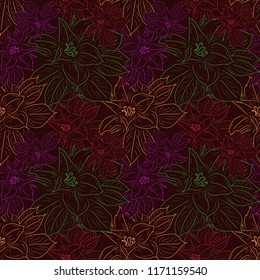Linear floral doodle background. Seamless pattern with spring flowers magnolia. suitable background, textur, fabric, textile, wallpaper, tile, print, backdrop, vintage,