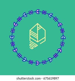 Linear floral frame and leaf logo. Vector illustration