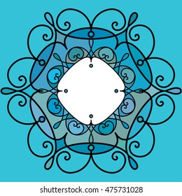 Linear floral frame. One line minimalistic style. Blue and black.