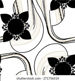 Linear floral pattern, seamless vector background.