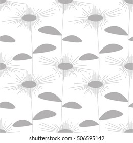 Linear floral pattern, seamless vector background, meadow, nature.