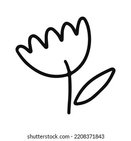 Linear flower. Black and white graphics. Vector.
