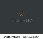 Linear flower crown logotype. Royal real estate icon symbol. Shell pearl vector logo.