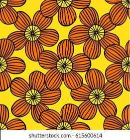 linear flower geometric seamless pattern. yellow and orange floral ornament. abstract print. decorative tile, design for textile, pillows, bed linen.