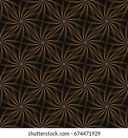 linear flower grid seamless pattern in gold and black shades