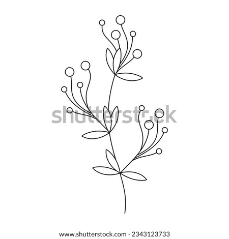 Linear flower icon vector. Hand drawn line leaves branch outline silhouette isolated. Floral drawing, graphic design, contour print, card, poster, logo, sign, symbol, botanical illustration.