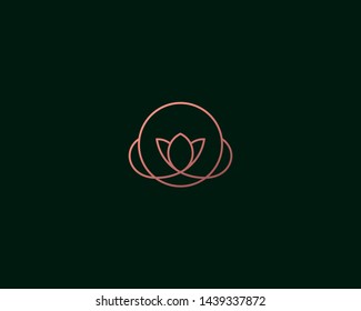 Linear flower with leaves logotype. Crown premium vector icon logo.