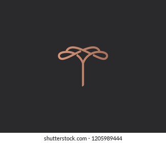 Linear flower logo design. Elegant leaf stalk premium vector logotype.