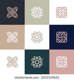 linear flower logo design vector