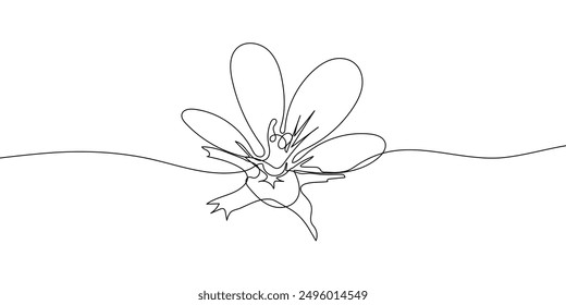 Linear flower on white background. Modern backdrop. Continuous line drawing vector illustration. Stork bill flower