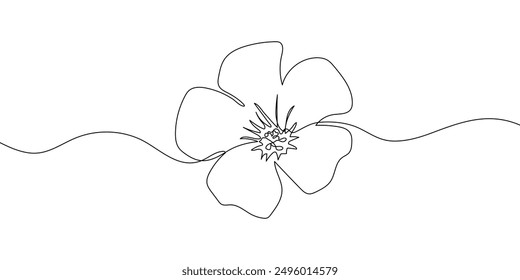 Linear flower on white background. Modern backdrop. Continuous line drawing vector illustration. Oxalis pes-caprae flower