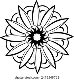 Linear Flower. Simple line art. Doodle ornament outline hand drawn illustration