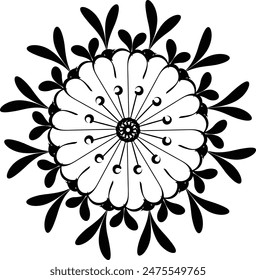 Linear Flower. Simple line art. Doodle ornament outline hand drawn illustration