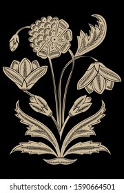 Linear flower vector art on black base-2