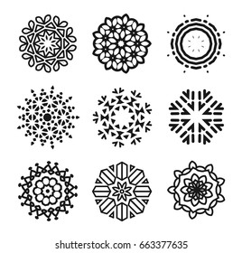 Linear flowers logo set. Monochrome simple line art logotype collection. Florist decorative design element. Vector illustration.