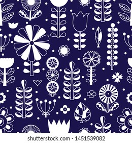 Linear flowers in Scandinavian style. Summer motive. Vector seamless pattern.