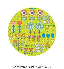 Linear flowers in Scandinavian style. Summer motive. Card. Illustration.